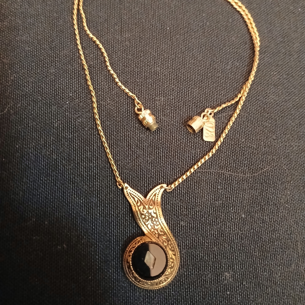 1928 Goldtoned Necklace with Black Pendant